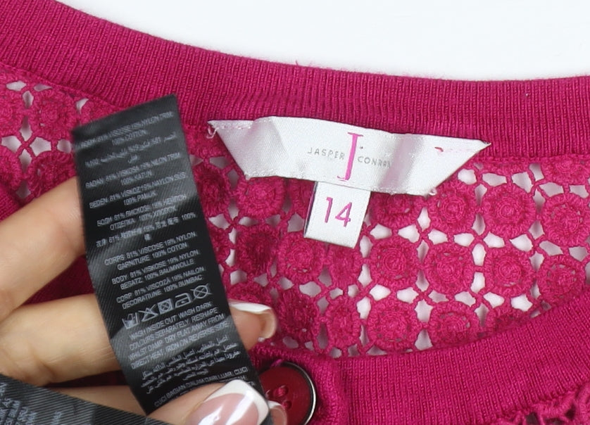 Jasper Conran Women’s Pink Size 14 Crochet Knit Button Cardigan
