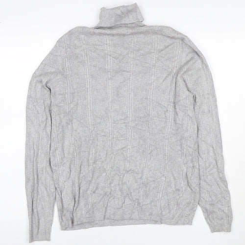 Marks & Spencer Women Grey UK 12 Ribbed Roll Neck Jumper