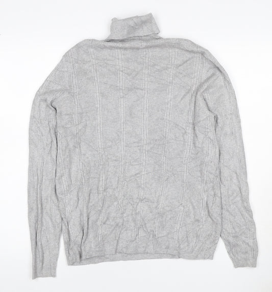 Marks & Spencer Women Grey UK 12 Ribbed Roll Neck Jumper