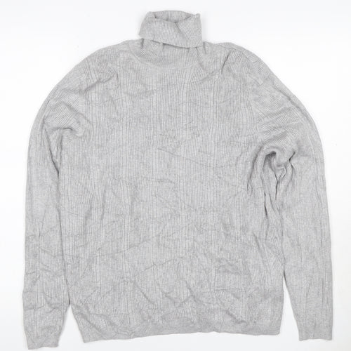Marks & Spencer Women Grey UK 12 Ribbed Roll Neck Jumper
