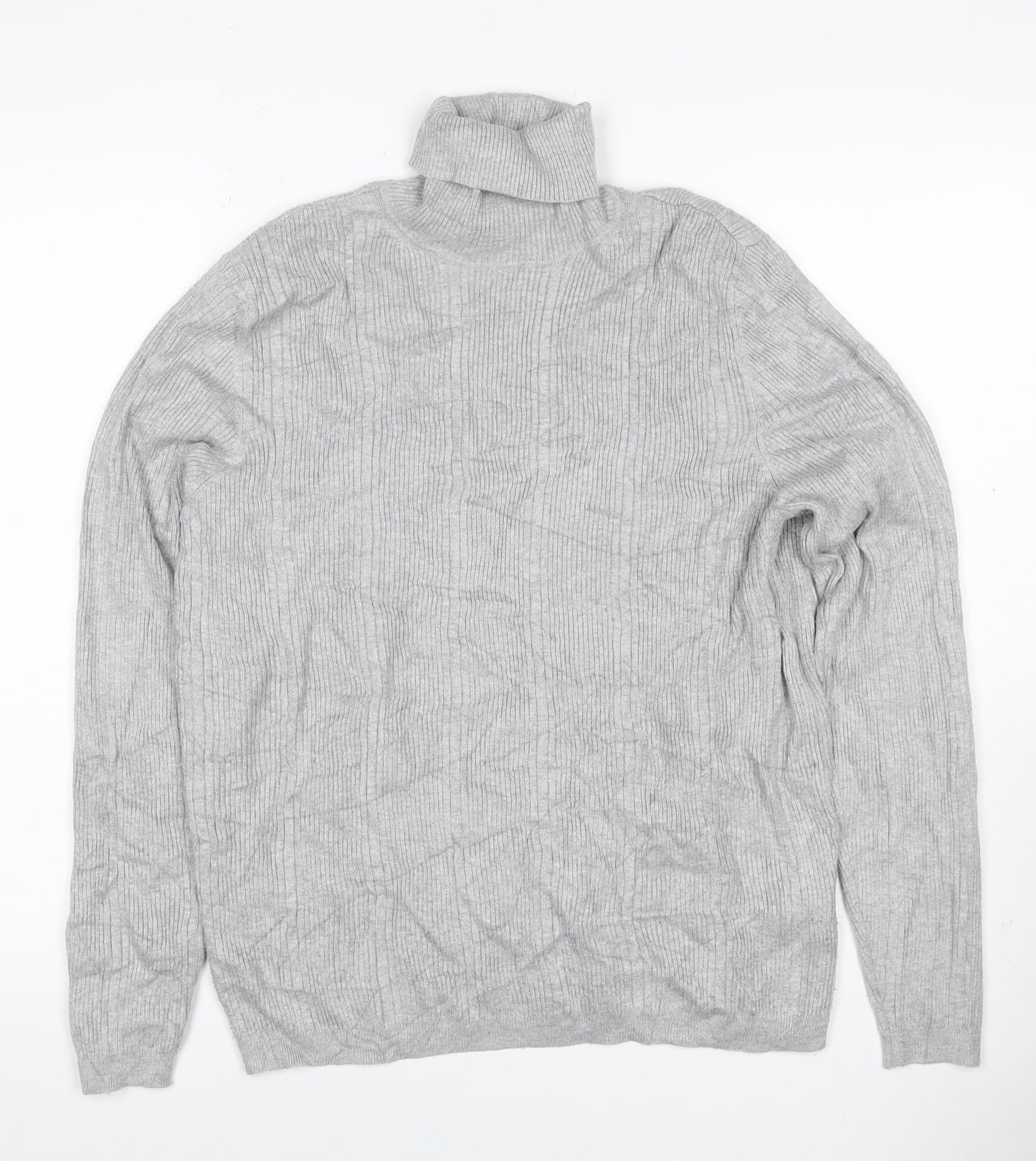 Marks & Spencer Women Grey UK 12 Ribbed Roll Neck Jumper