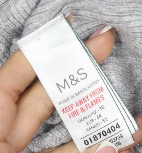 Marks & Spencer Women Grey UK 12 Ribbed Roll Neck Jumper