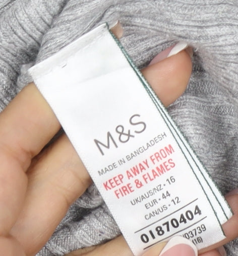 Marks & Spencer Women Grey UK 12 Ribbed Roll Neck Jumper