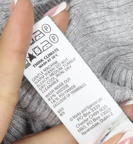 Marks & Spencer Women Grey UK 12 Ribbed Roll Neck Jumper