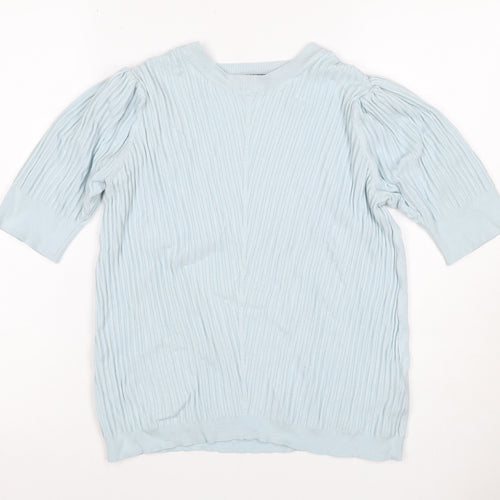 Marks & Spencer Women Blue UK 16 Tunic Jumper Rib Knit Puff Sleeve