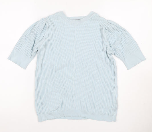 Marks & Spencer Women Blue UK 16 Tunic Jumper Rib Knit Puff Sleeve