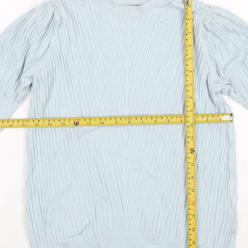 Marks & Spencer Women Blue UK 16 Tunic Jumper Rib Knit Puff Sleeve