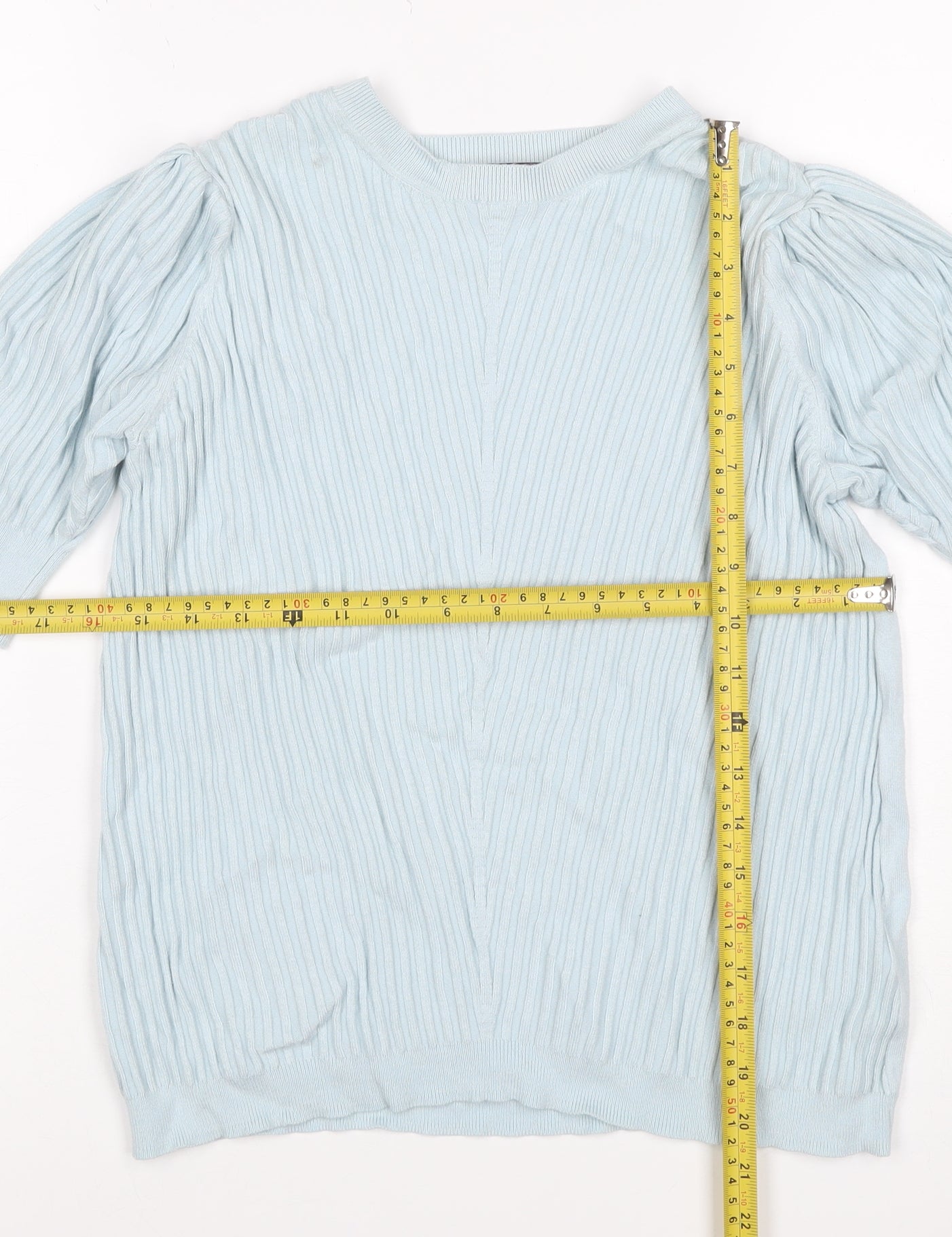 Marks & Spencer Women Blue UK 16 Tunic Jumper Rib Knit Puff Sleeve