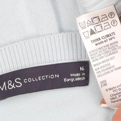 Marks & Spencer Women Blue UK 16 Tunic Jumper Rib Knit Puff Sleeve