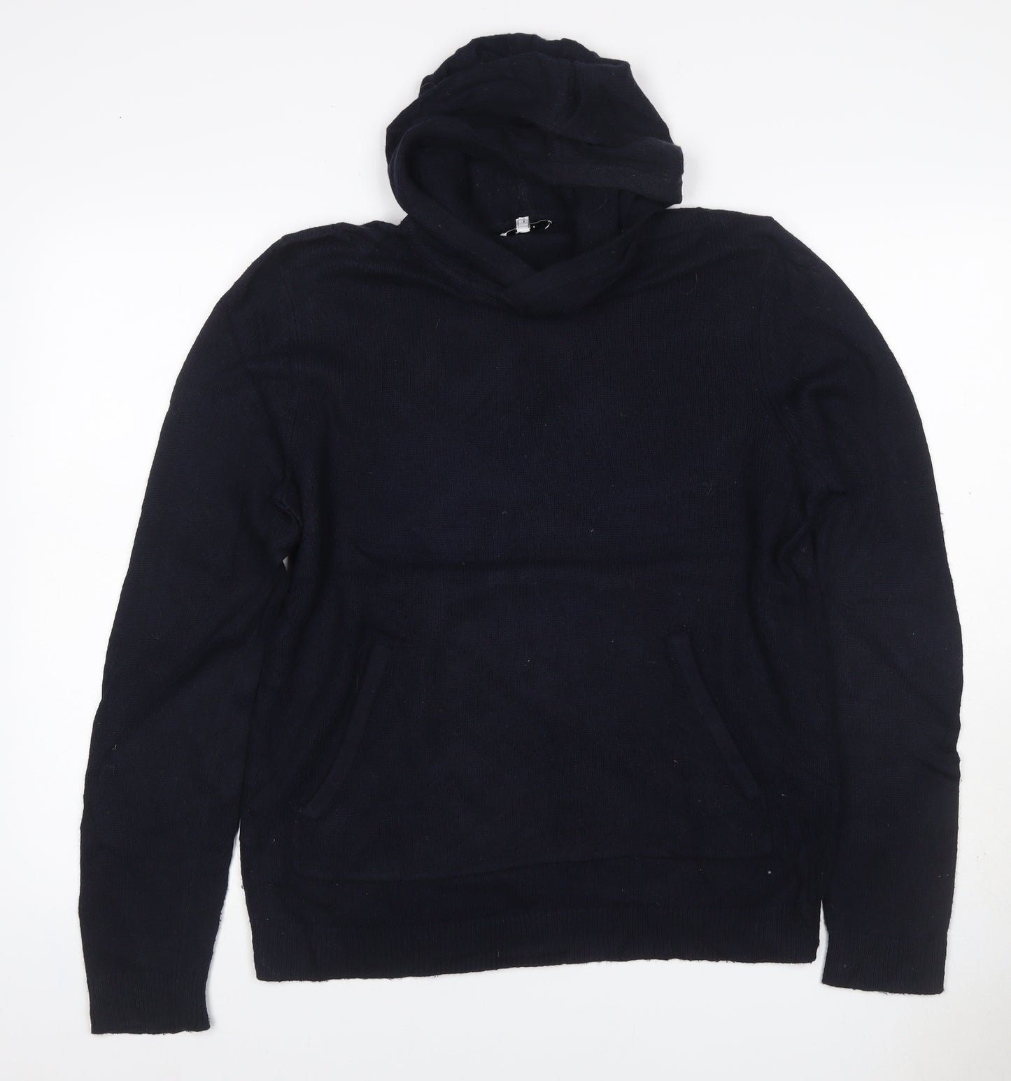Reiss Men’s Navy Hooded Knit Pullover Jumper Size S Wool Cashmere Blend