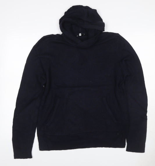 Reiss Men’s Navy Hooded Knit Pullover Jumper Size S Wool Cashmere Blend