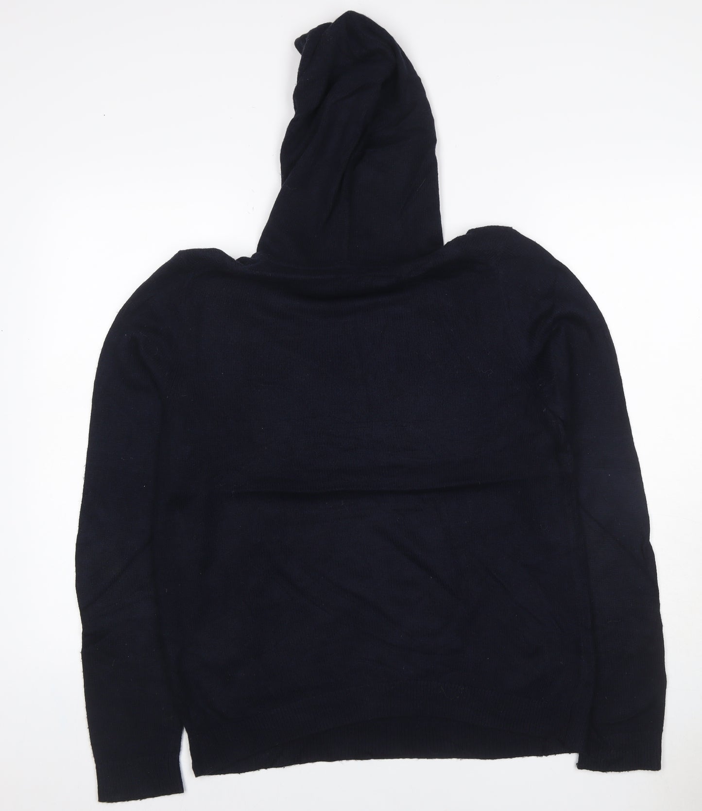 Reiss Men’s Navy Hooded Knit Pullover Jumper Size S Wool Cashmere Blend