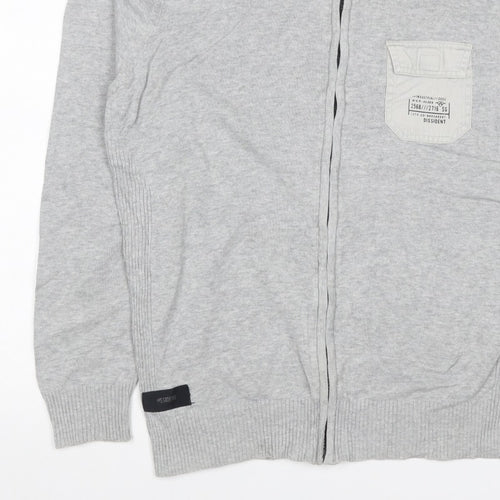 Dissident Men's Grey M Full Zip High Neck Knit Jumper Pocket Logo