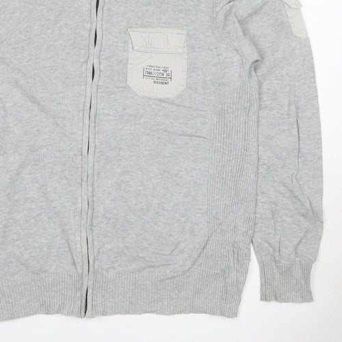 Dissident Men's Grey M Full Zip High Neck Knit Jumper Pocket Logo