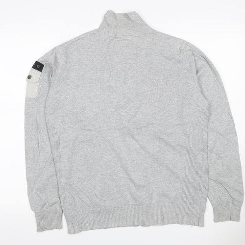 Dissident Men's Grey M Full Zip High Neck Knit Jumper Pocket Logo