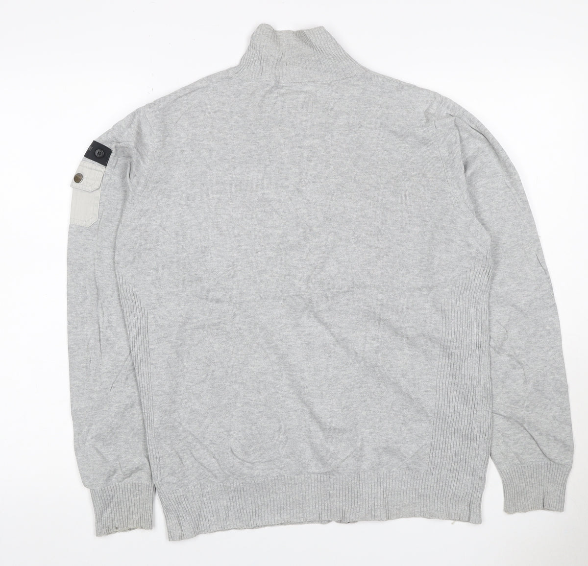 Dissident Men's Grey M Full Zip High Neck Knit Jumper Pocket Logo