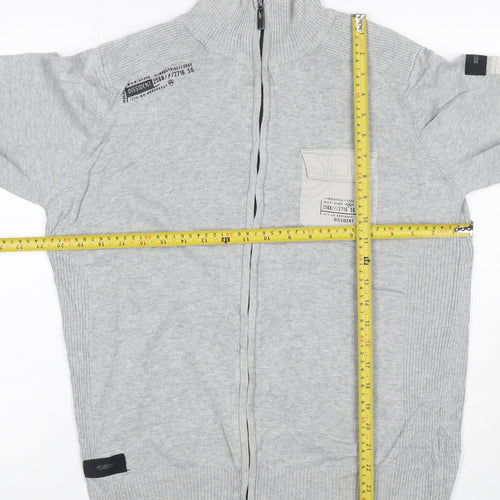 Dissident Men's Grey M Full Zip High Neck Knit Jumper Pocket Logo