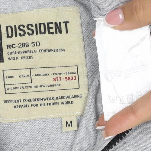 Dissident Men's Grey M Full Zip High Neck Knit Jumper Pocket Logo
