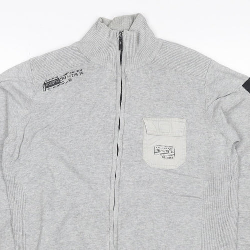 Dissident Men's Grey M Full Zip High Neck Knit Jumper Pocket Logo