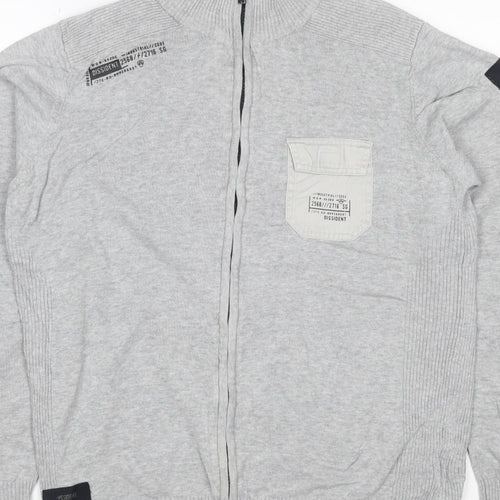 Dissident Men's Grey M Full Zip High Neck Knit Jumper Pocket Logo