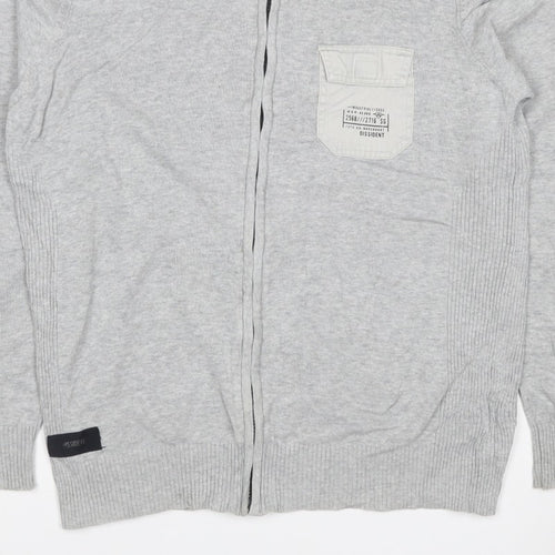 Dissident Men's Grey M Full Zip High Neck Knit Jumper Pocket Logo