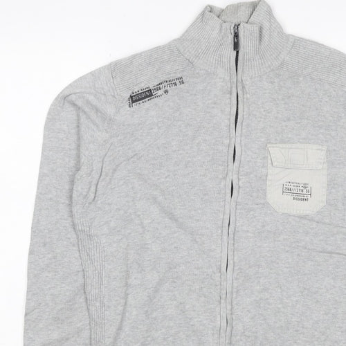 Dissident Men's Grey M Full Zip High Neck Knit Jumper Pocket Logo