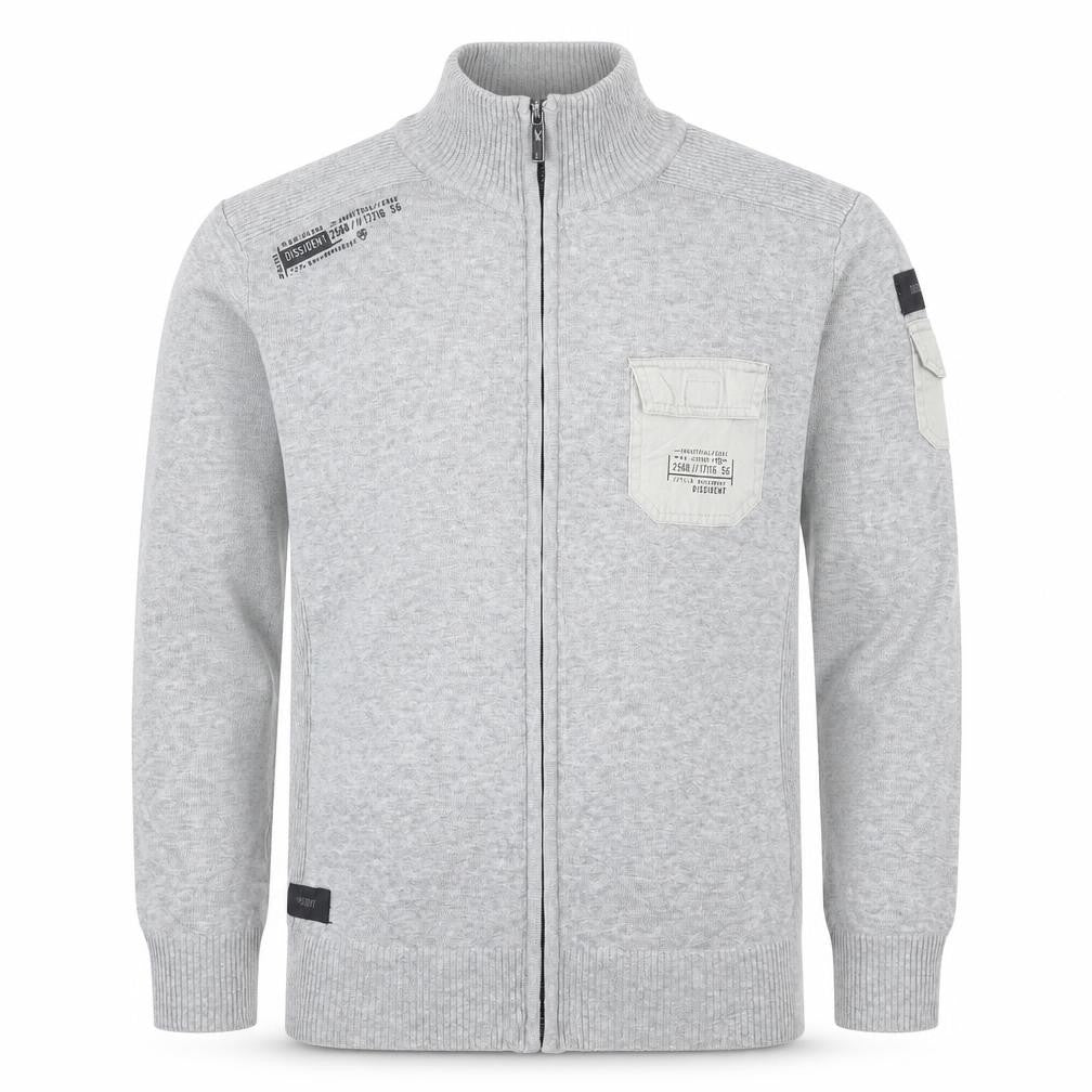 Dissident Men's Grey M Full Zip High Neck Knit Jumper Pocket Logo
