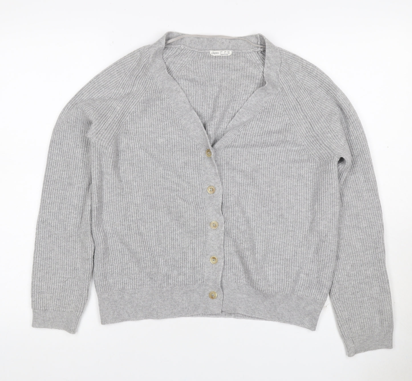 Oysho Women Grey S Rib Knit V-Neck Button Cardigan