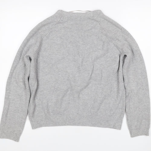 Oysho Women Grey S Rib Knit V-Neck Button Cardigan