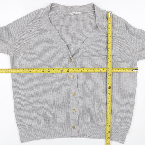 Oysho Women Grey S Rib Knit V-Neck Button Cardigan