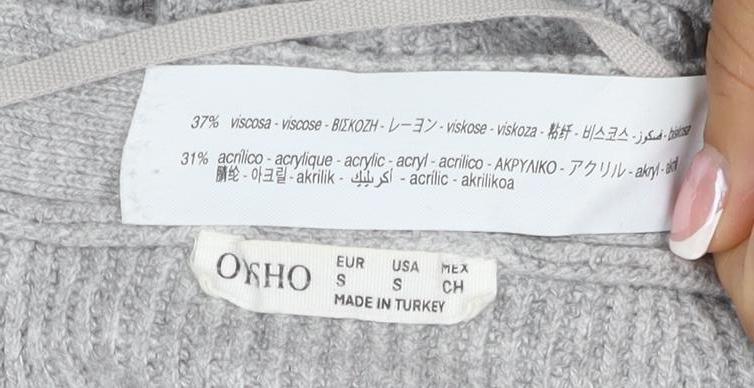 Oysho Women Grey S Rib Knit V-Neck Button Cardigan