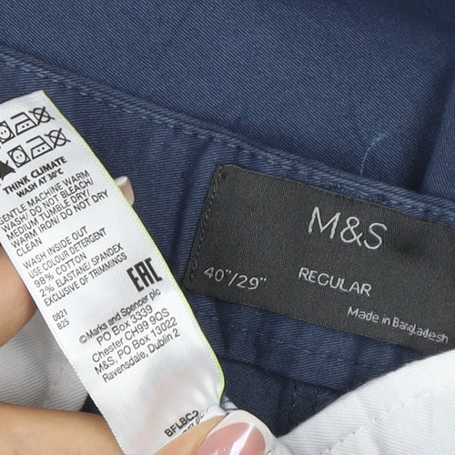 Marks and Spencer Men’s Blue 40W 29L Regular Fit Chino Trousers