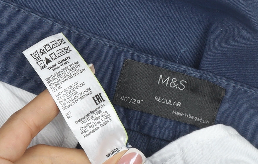 Marks and Spencer Men’s Blue 40W 29L Regular Fit Chino Trousers