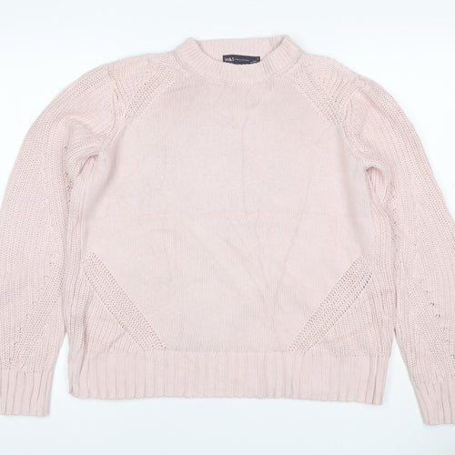 Marks and Spencer Women Pink S Cable Knit Mock Neck Jumper
