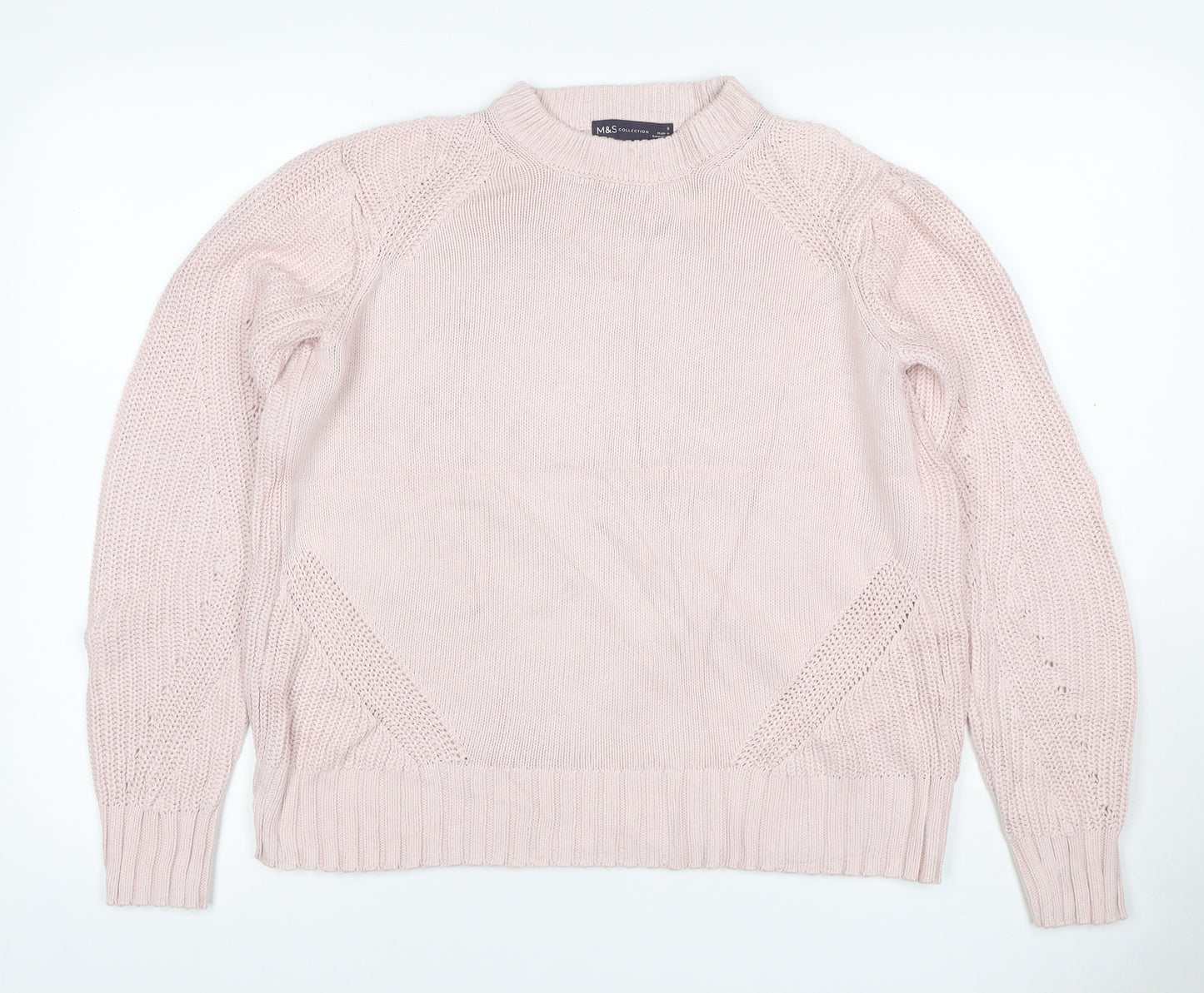 Marks and Spencer Women Pink S Cable Knit Mock Neck Jumper