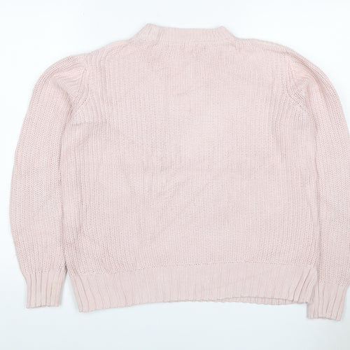 Marks and Spencer Women Pink S Cable Knit Mock Neck Jumper