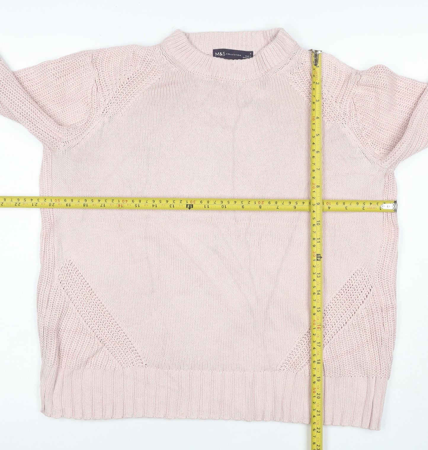Marks and Spencer Women Pink S Cable Knit Mock Neck Jumper