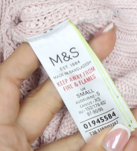 Marks and Spencer Women Pink S Cable Knit Mock Neck Jumper