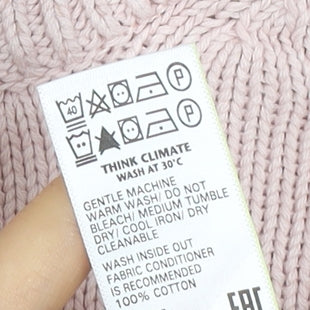 Marks and Spencer Women Pink S Cable Knit Mock Neck Jumper