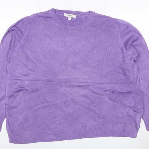 Marks & Spencer Women Purple Cashmere Crew Neck Jumper Size 18