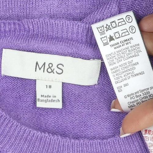 Marks & Spencer Women Purple Cashmere Crew Neck Jumper Size 18