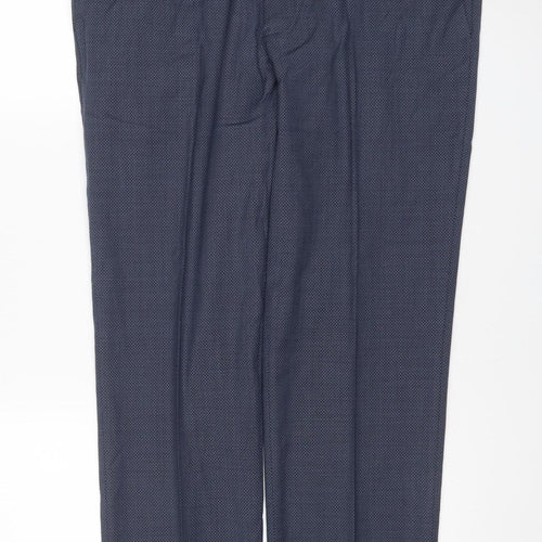 Marks and Spencer Men's Blue 38W 31L Tailored Fit Wool Dress Trousers