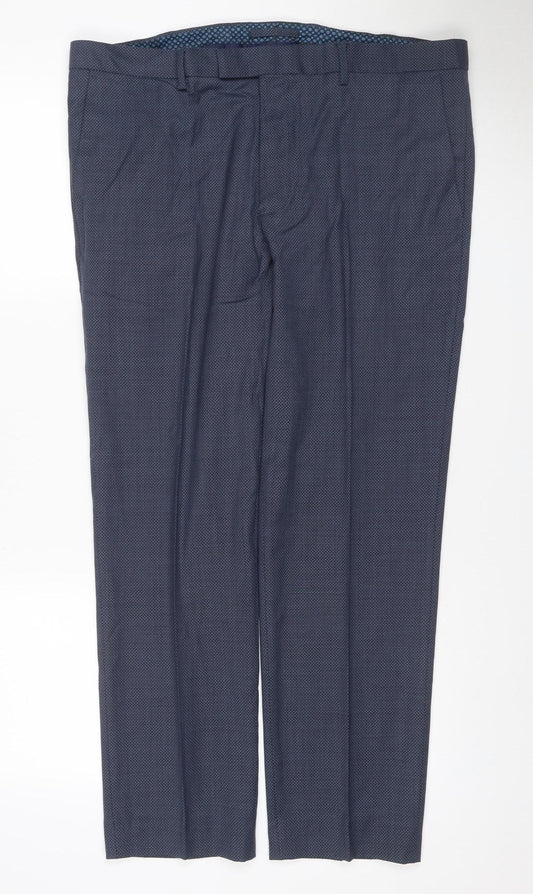 Marks and Spencer Men's Blue 38W 31L Tailored Fit Wool Dress Trousers