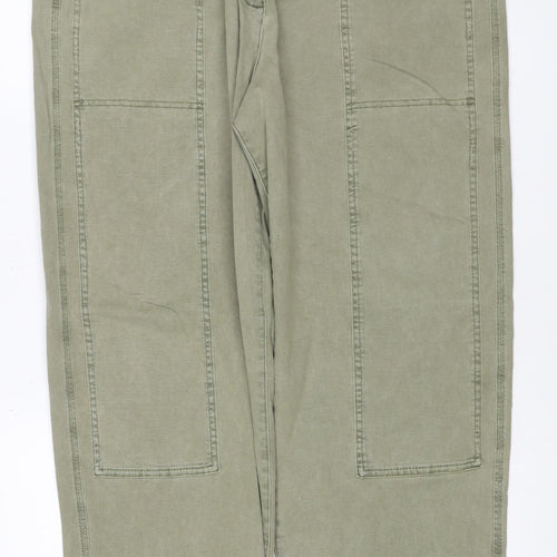 Marks and Spencer Women Green UK 18 Long Straight Cotton Rich Cargo Trousers