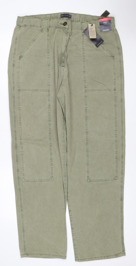 Marks and Spencer Women Green UK 18 Long Straight Cotton Rich Cargo Trousers
