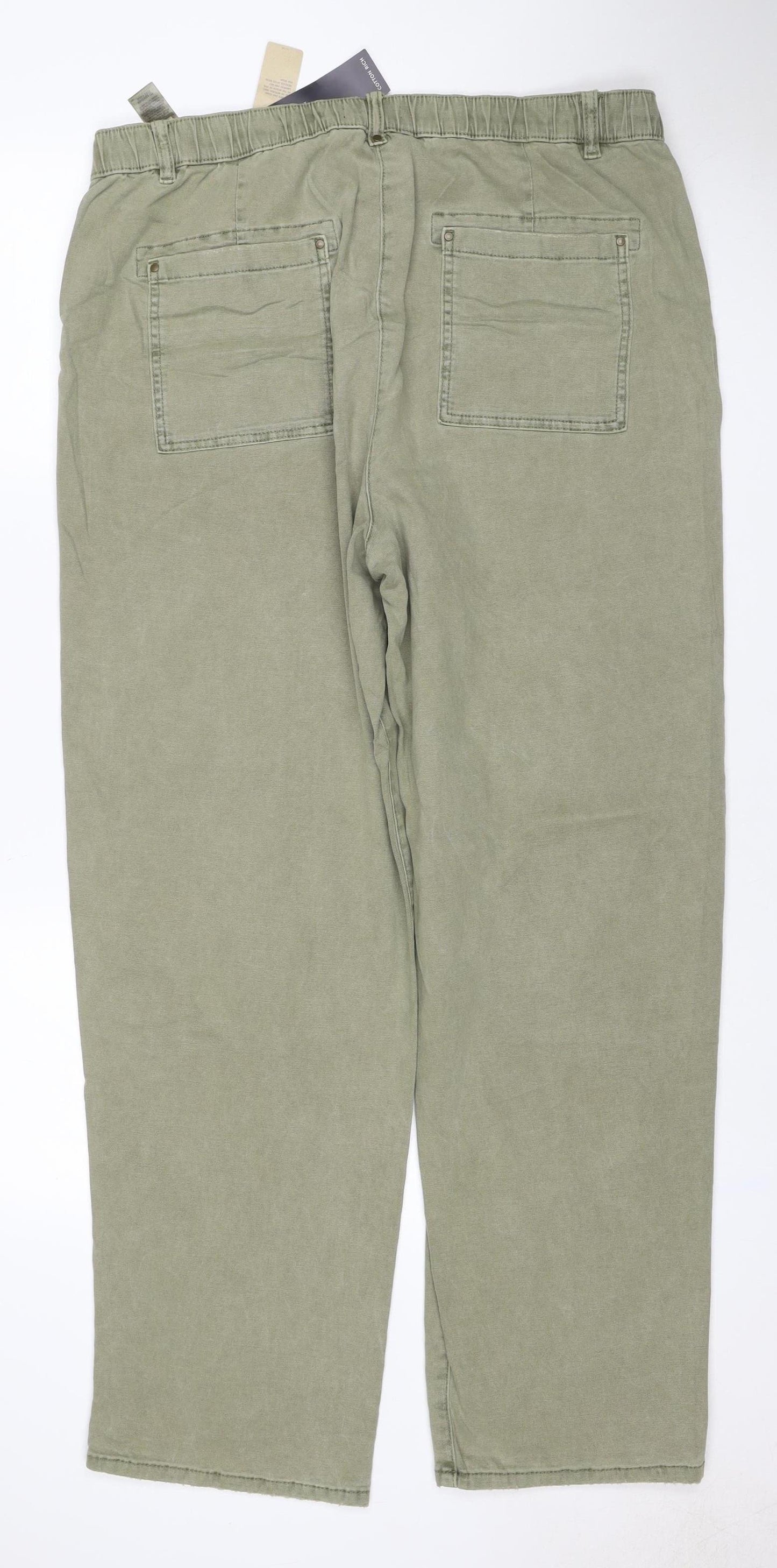 Marks and Spencer Women Green UK 18 Long Straight Cotton Rich Cargo Trousers