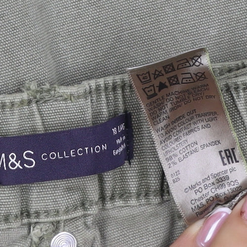 Marks and Spencer Women Green UK 18 Long Straight Cotton Rich Cargo Trousers