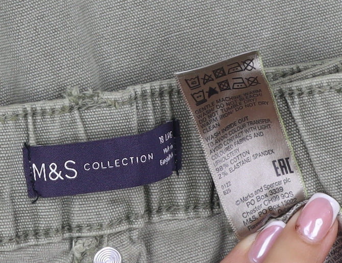 Marks and Spencer Women Green UK 18 Long Straight Cotton Rich Cargo Trousers