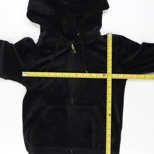 Juicy Couture Women Size 8 Black Velour Full Zip Hooded Hoodie