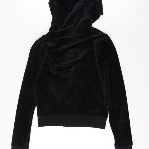 Juicy Couture Women Size 8 Black Velour Full Zip Hooded Hoodie